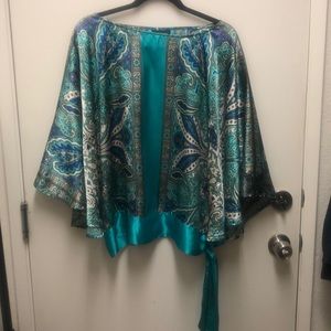 Lane Bryant Aqua Paisley Silk Blouse